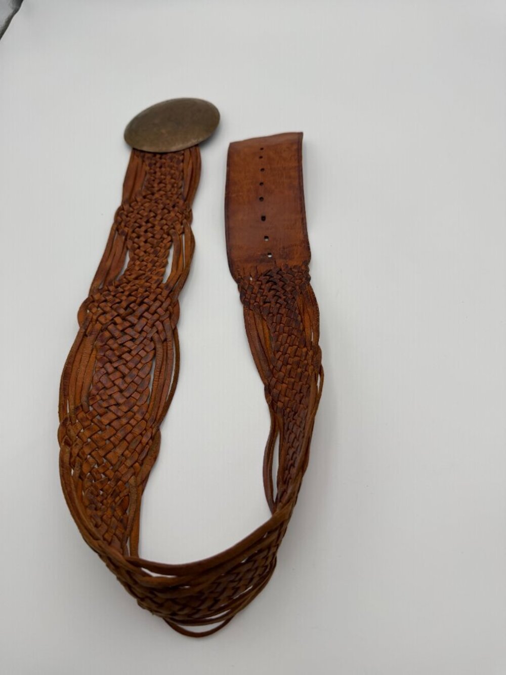 Tan Braided Woven Leather Belt Boho Hippie Vintage Women's - Picture 3 of 4